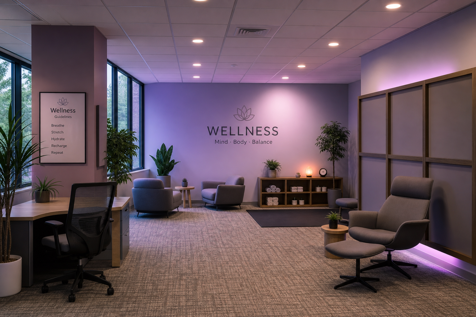 Washyrelbowex Complete Office Wellness lounge area